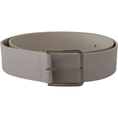 Dolce & Gabbana White Leather Wide Silver Metal Buckle Belt Dolce & Gabbana