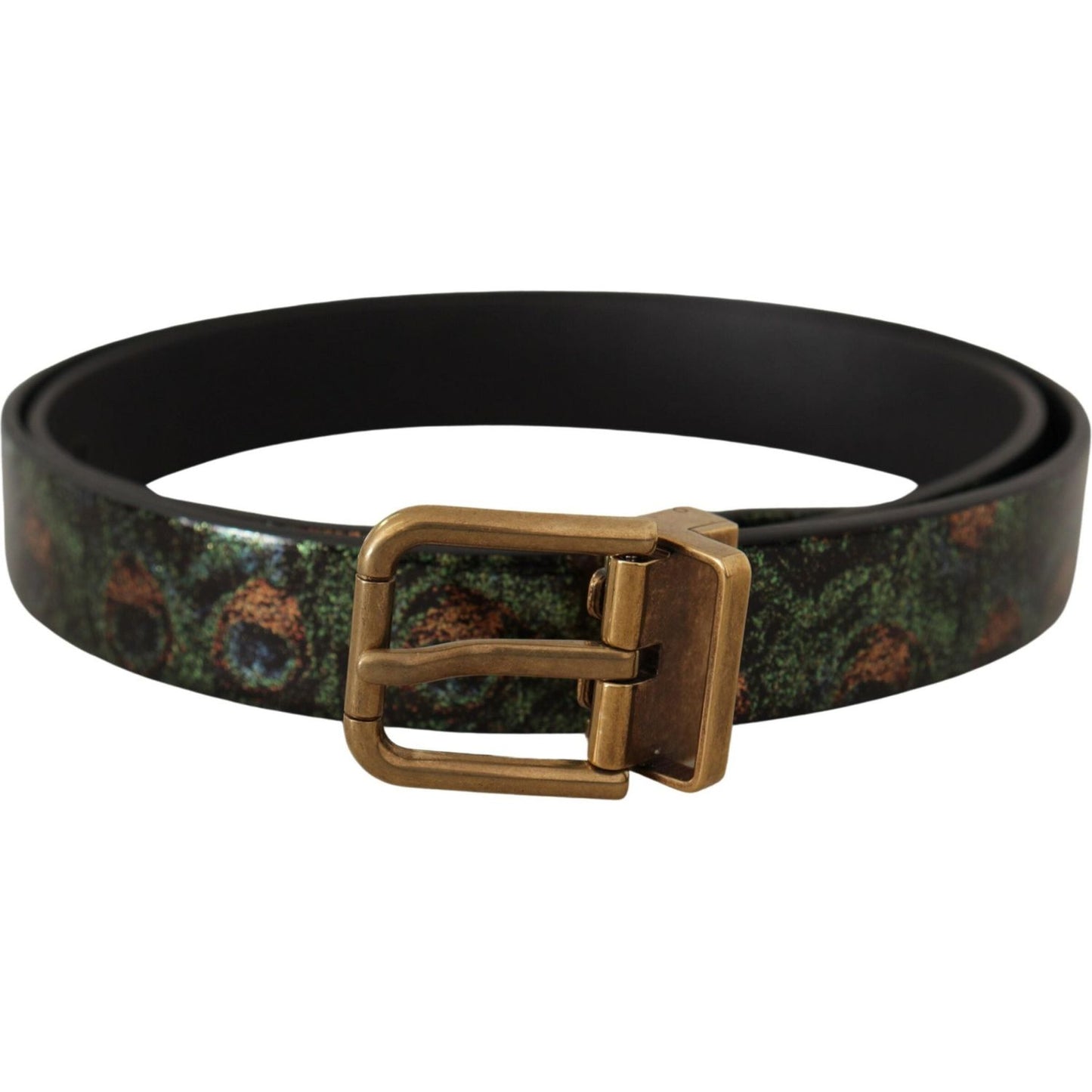 Dolce & Gabbana Multicolor Leather Vernice Pavone Bronze Metal Belt Dolce & Gabbana