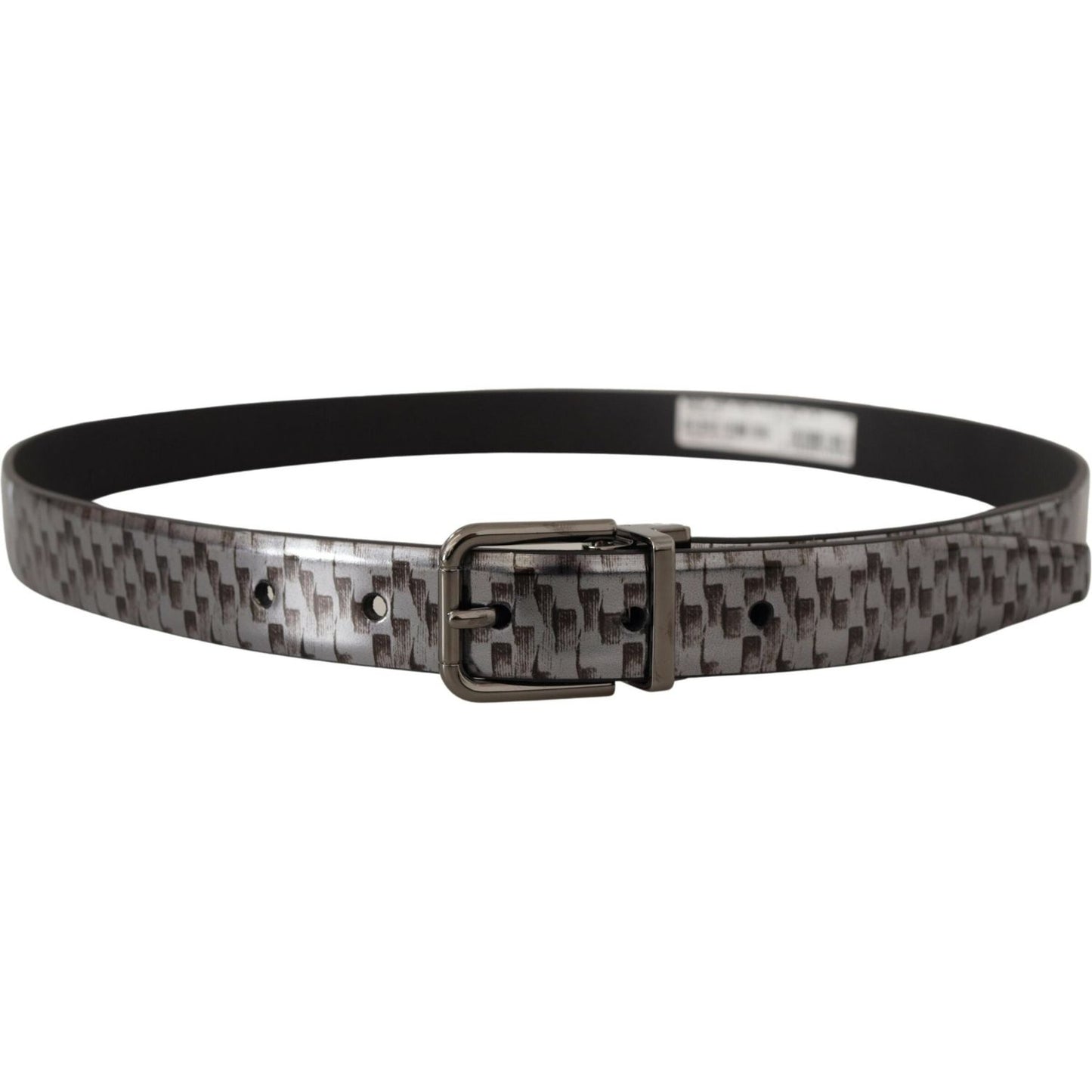 Dolce & Gabbana Gray Herringbone Leather Gray 3D Metal Buckle Belt Dolce & Gabbana
