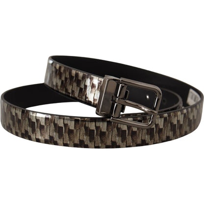 Dolce & Gabbana Brown Herringbone Leather Gray Belt Dolce & Gabbana