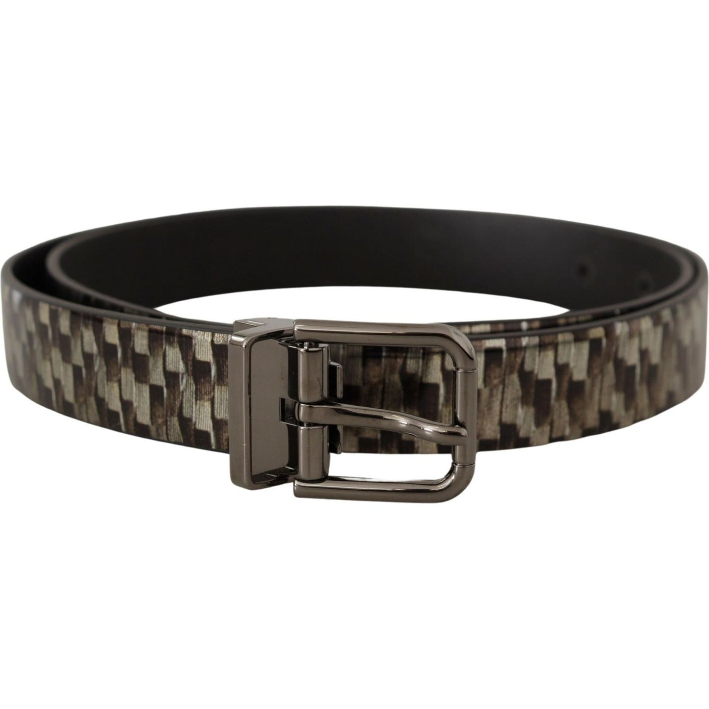 Dolce & Gabbana Brown Herringbone Leather Gray Belt Dolce & Gabbana
