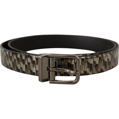 Dolce & Gabbana Brown Herringbone Leather Gray Belt Dolce & Gabbana