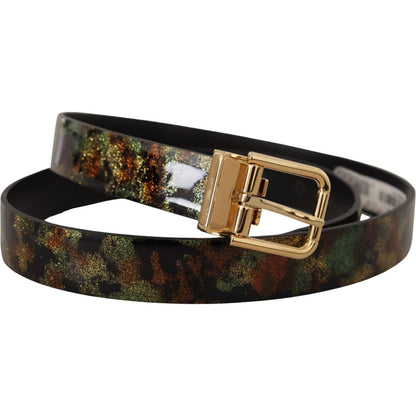 Dolce & Gabbana Black Green Leather Bronze Metal Buckle Belt Dolce & Gabbana