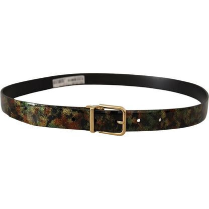 Dolce & Gabbana Black Green Leather Bronze Metal Buckle Belt Dolce & Gabbana