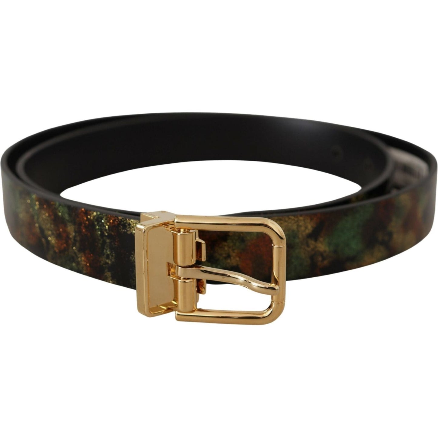 Dolce & Gabbana Black Green Leather Bronze Metal Buckle Belt Dolce & Gabbana