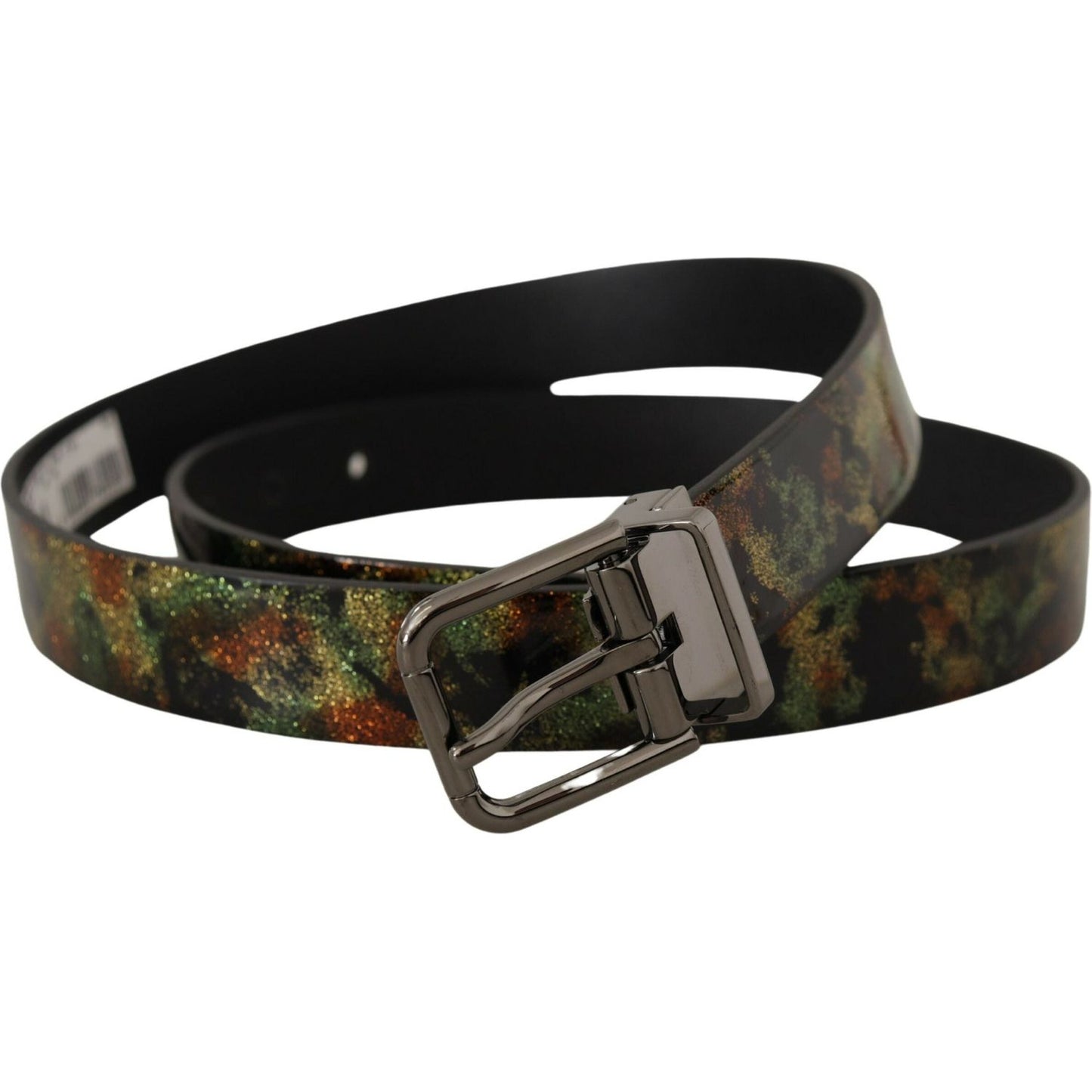 Dolce & Gabbana Black Sparkling Leather Black Metal Buckle Belt Dolce & Gabbana