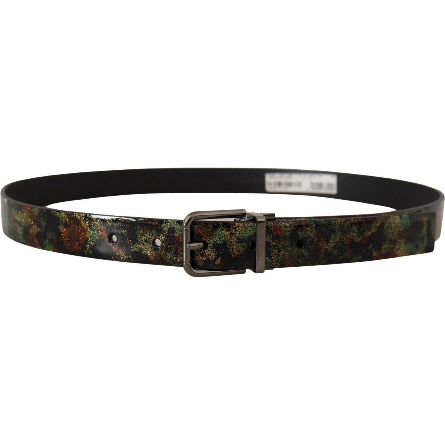 Dolce & Gabbana Black Sparkling Leather Black Metal Buckle Belt Dolce & Gabbana