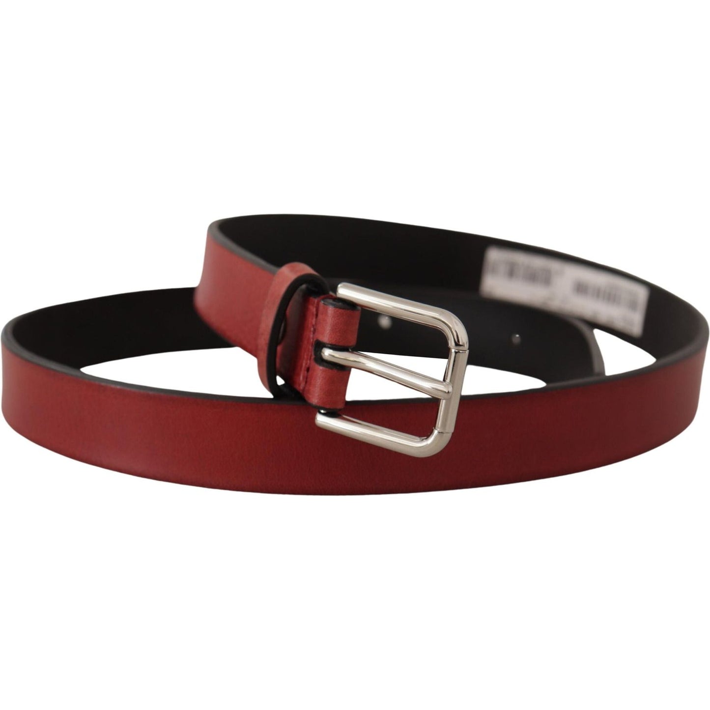 Dolce & Gabbana Maroon Vitello Leather Silver Metal Belt Dolce & Gabbana