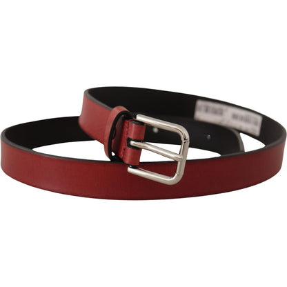 Dolce & Gabbana Maroon Vitello Leather Silver Metal Belt Dolce & Gabbana