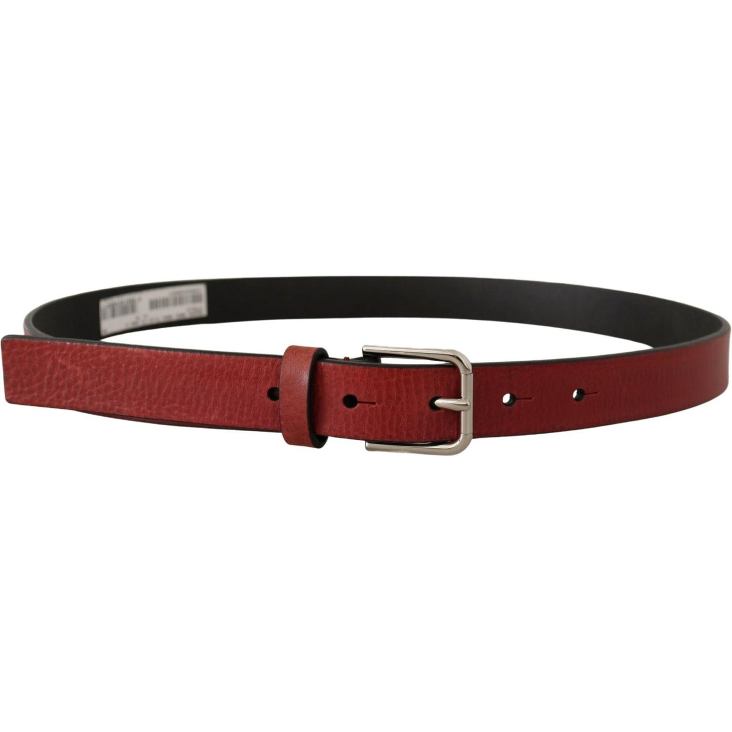 Dolce & Gabbana Maroon Vitello Leather Silver Metal Belt Dolce & Gabbana
