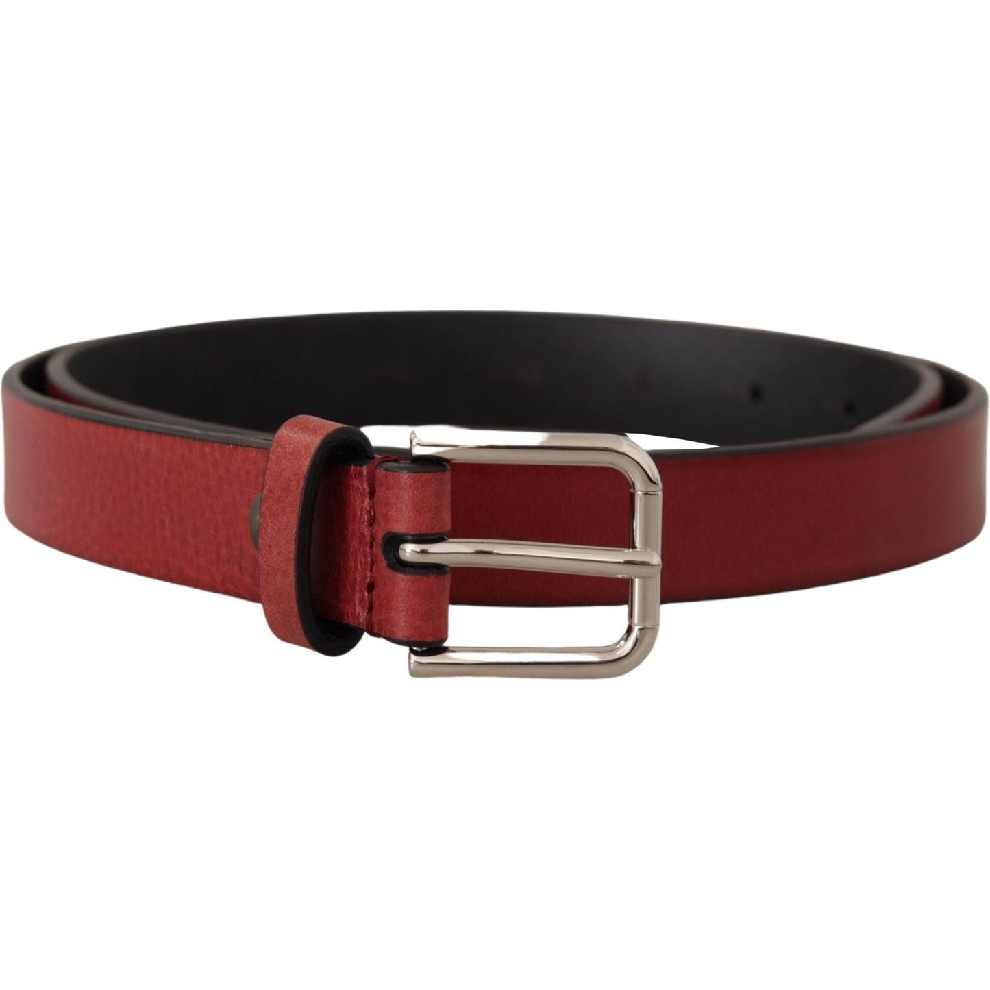 Dolce & Gabbana Maroon Vitello Leather Silver Metal Belt Dolce & Gabbana