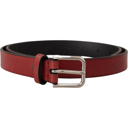 Dolce & Gabbana Maroon Vitello Leather Silver Metal Belt Dolce & Gabbana