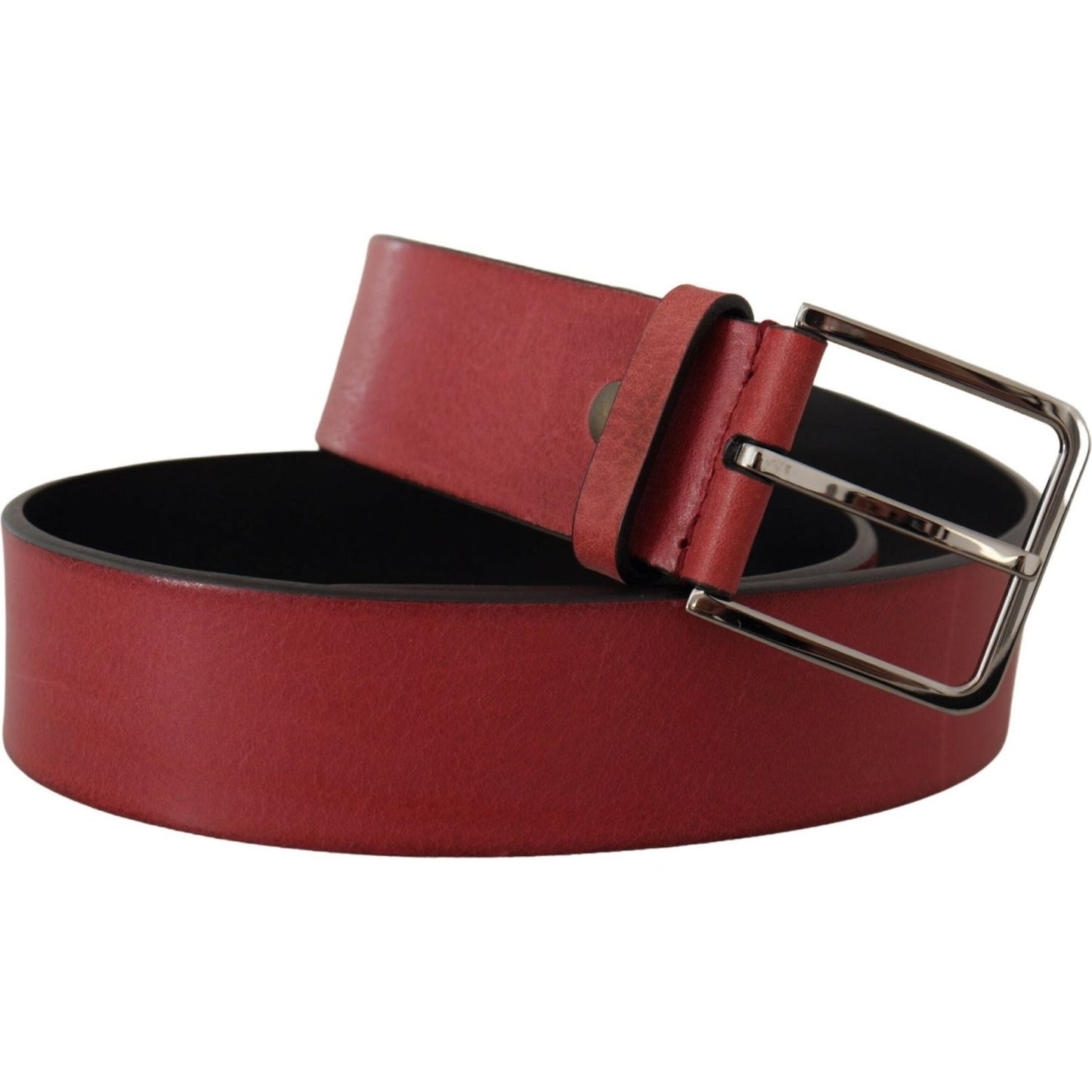 Dolce & Gabbana Maroon Vitello Silver Metal Logo Buckle Belt Dolce & Gabbana