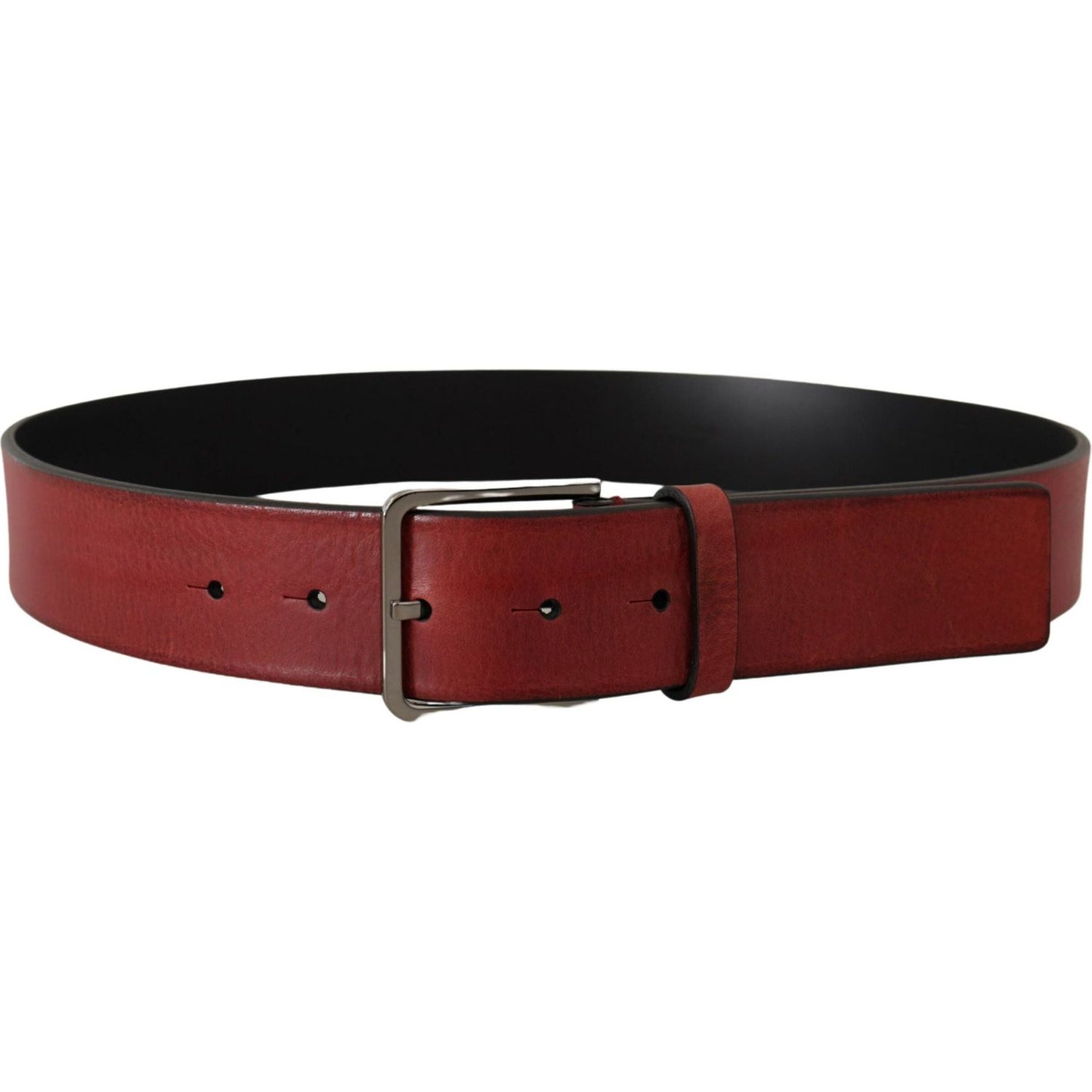 Dolce & Gabbana Maroon Vitello Silver Metal Logo Buckle Belt Dolce & Gabbana