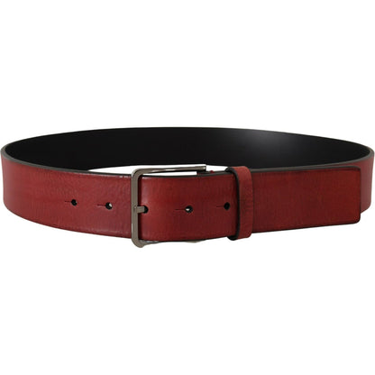 Dolce & Gabbana Maroon Vitello Silver Metal Logo Buckle Belt Dolce & Gabbana