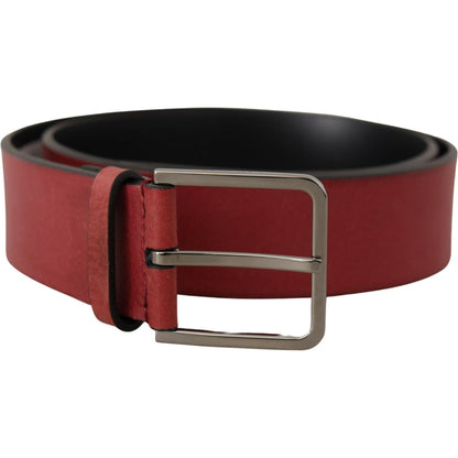 Dolce & Gabbana Maroon Vitello Silver Metal Logo Buckle Belt Dolce & Gabbana