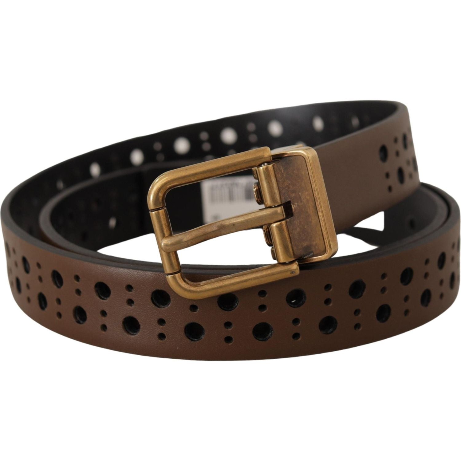 Dolce & Gabbana Brown Leather Perforated Crown Belt