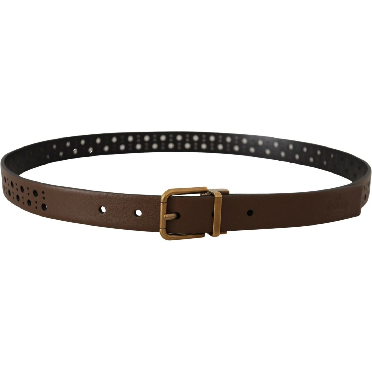 Dolce & Gabbana Brown Leather Perforated Crown Belt Dolce & Gabbana