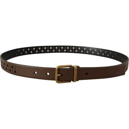 Dolce & Gabbana Brown Leather Perforated Crown Belt Dolce & Gabbana