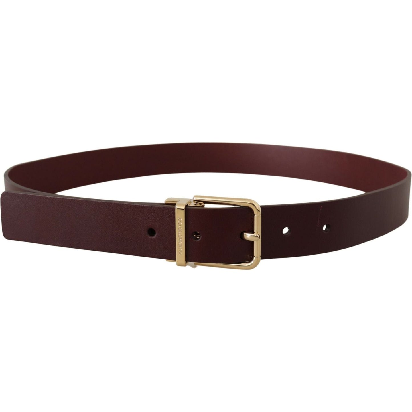 Dolce & Gabbana Maroon Vitello Leather Gold Metal Buckle Belt Dolce & Gabbana