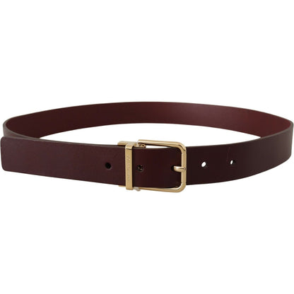Dolce & Gabbana Maroon Vitello Leather Gold Metal Buckle Belt Dolce & Gabbana