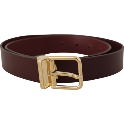 Dolce & Gabbana Maroon Vitello Leather Gold Metal Buckle Belt Dolce & Gabbana