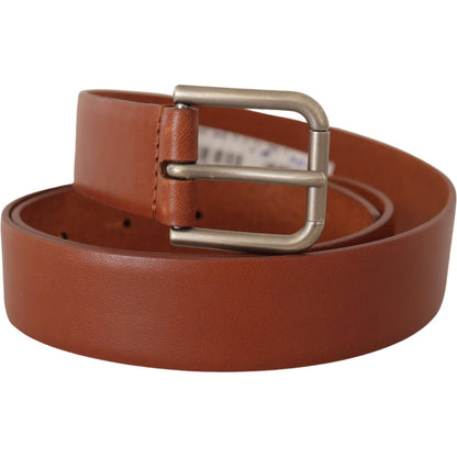 Dolce & Gabbana Brown Calf Leather Silver Tone Metal Buckle Belt Dolce & Gabbana
