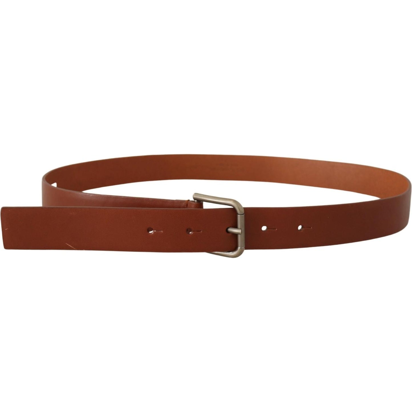Dolce & Gabbana Brown Calf Leather Silver Tone Metal Buckle Belt Dolce & Gabbana