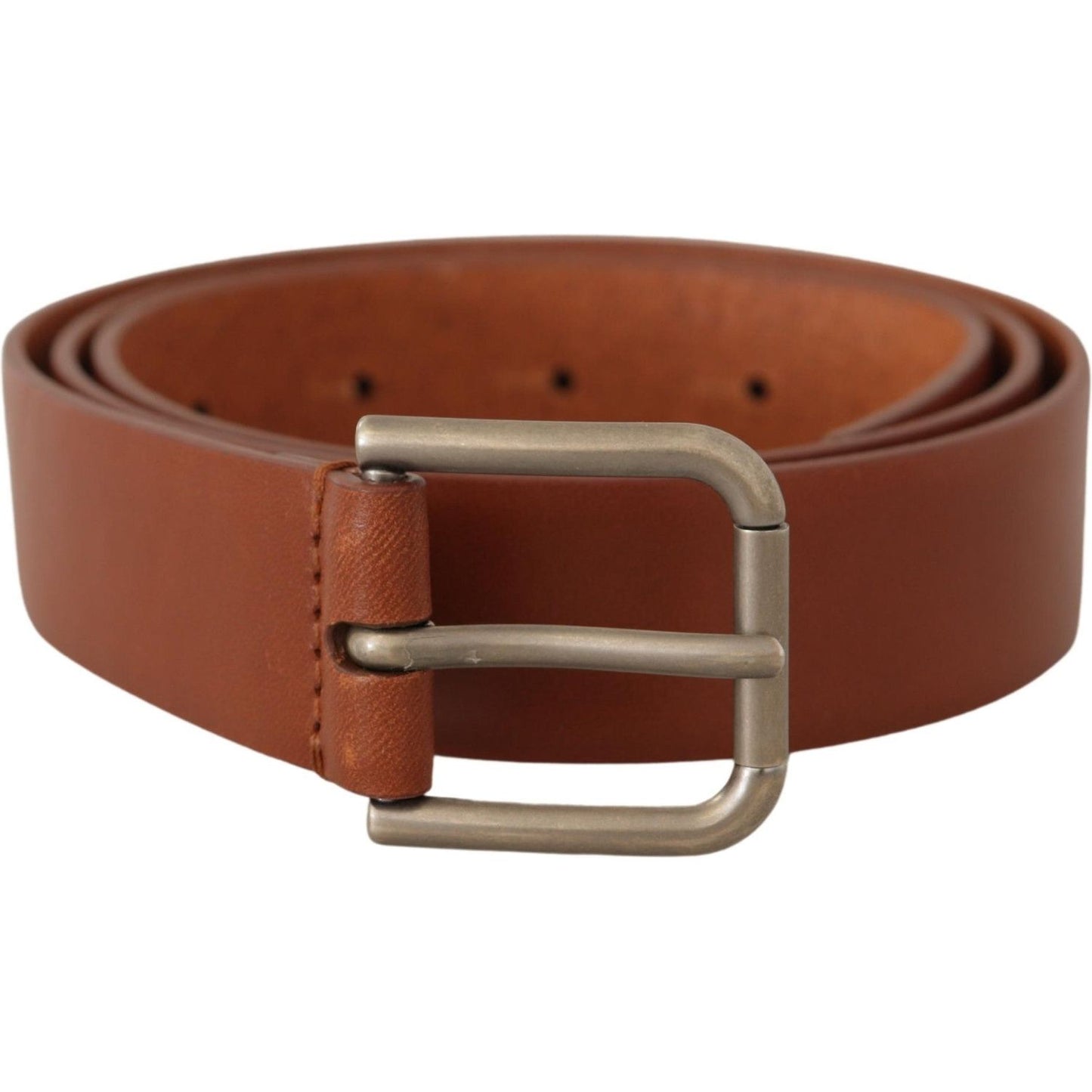 Dolce & Gabbana Brown Calf Leather Silver Tone Metal Buckle Belt Dolce & Gabbana