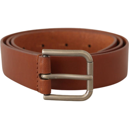 Dolce & Gabbana Brown Calf Leather Silver Tone Metal Buckle Belt Dolce & Gabbana
