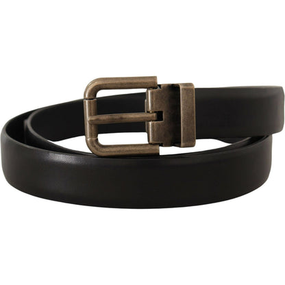 Dolce & Gabbana Black Calf Leather Brushed Brass Box Buckle Belt Dolce & Gabbana