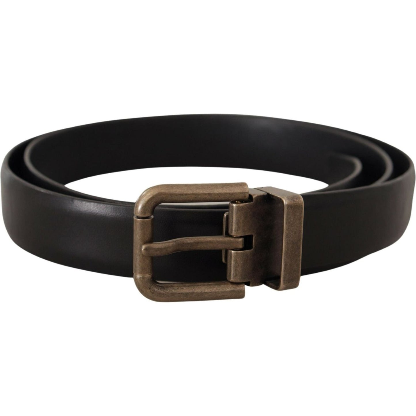 Dolce & Gabbana Black Calf Leather Brushed Brass Box Buckle Belt Dolce & Gabbana