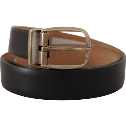 Dolce & Gabbana Black Brown Backend Leather Vintage Metal Buckle Belt Dolce & Gabbana