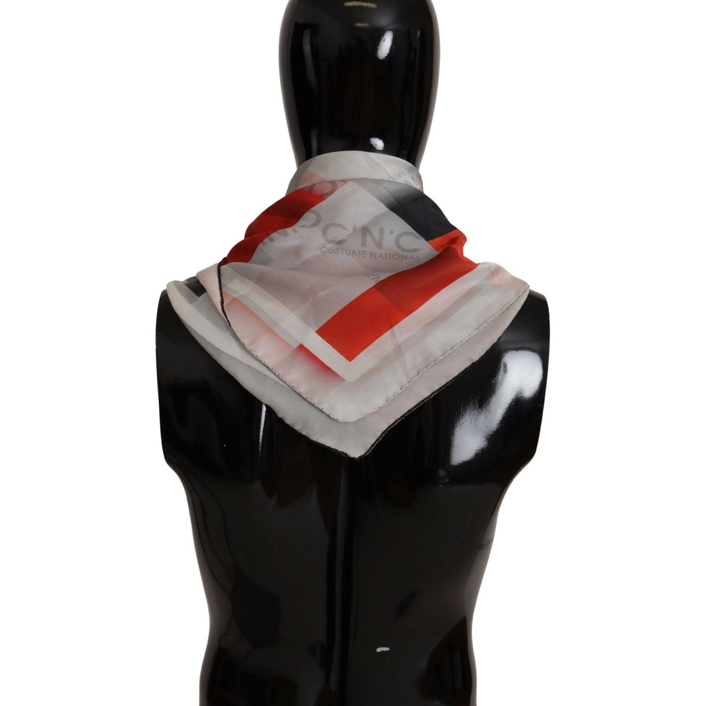 Costume National Gray Red Silk Shawl Foulard Wrap Scarf Costume National