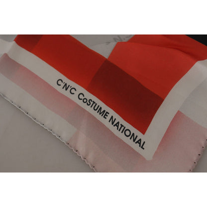 Costume National Gray Red Silk Shawl Foulard Wrap Scarf Costume National