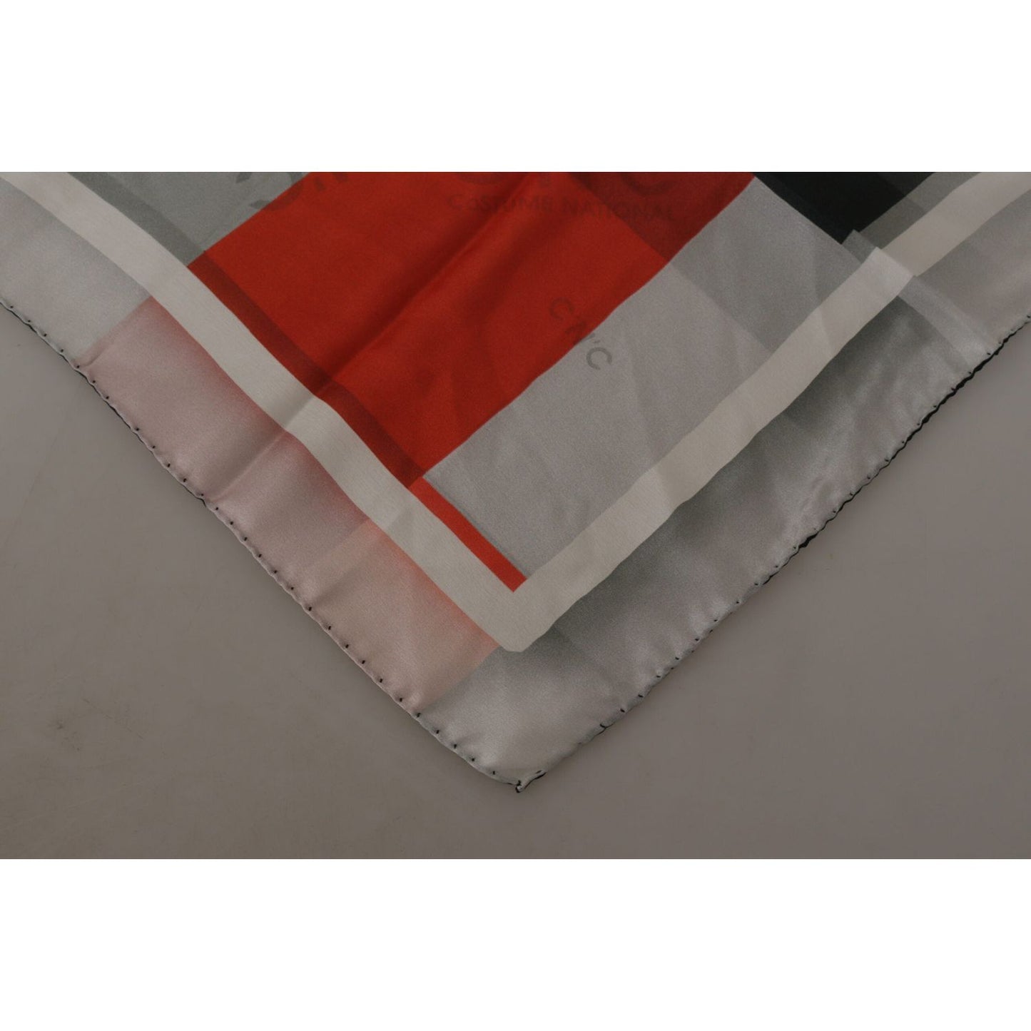 Costume National Gray Red Silk Shawl Foulard Wrap Scarf Costume National