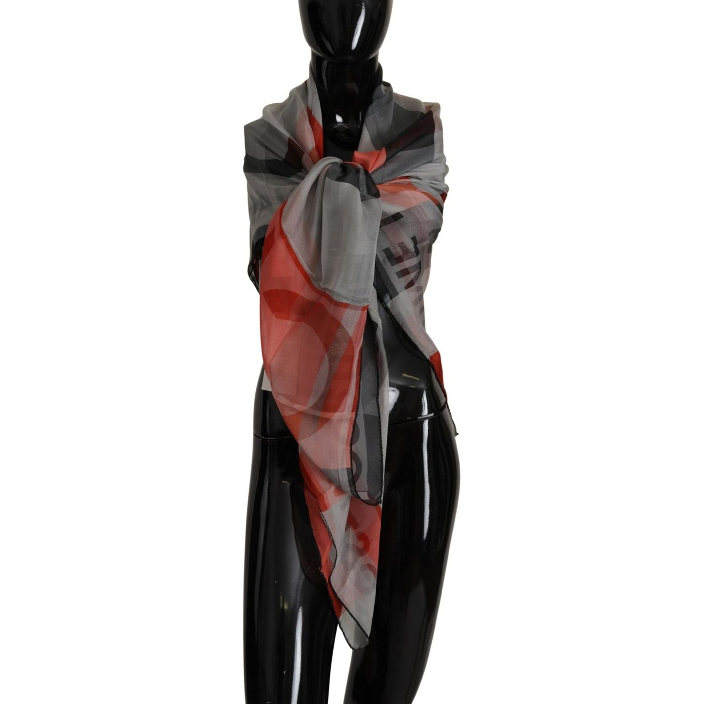 Costume National Gray Red Shawl Foulard Wrap Scarf Costume National