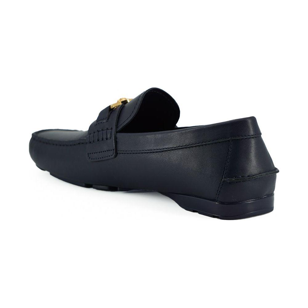 Versace Navy Blue Calf Leather Loafers Shoes Versace