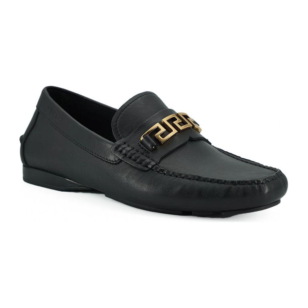 Versace Black Calf Leather Loafers Shoes Versace