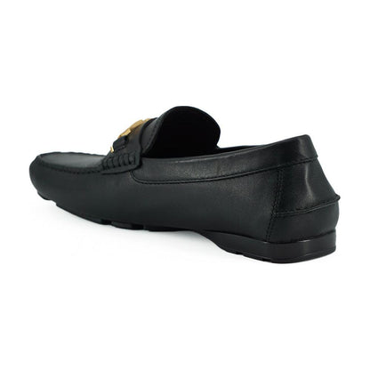 Versace Black Calf Leather Loafers Shoes Versace