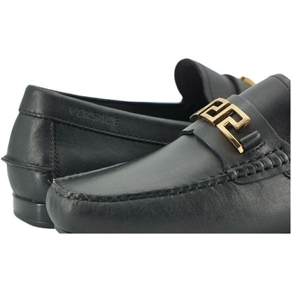 Versace Black Calf Leather Loafers Shoes Versace