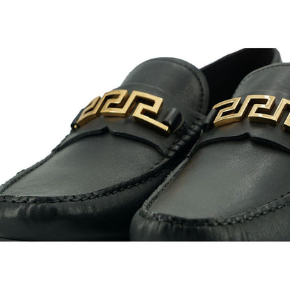 Versace Black Calf Leather Loafers Shoes Versace