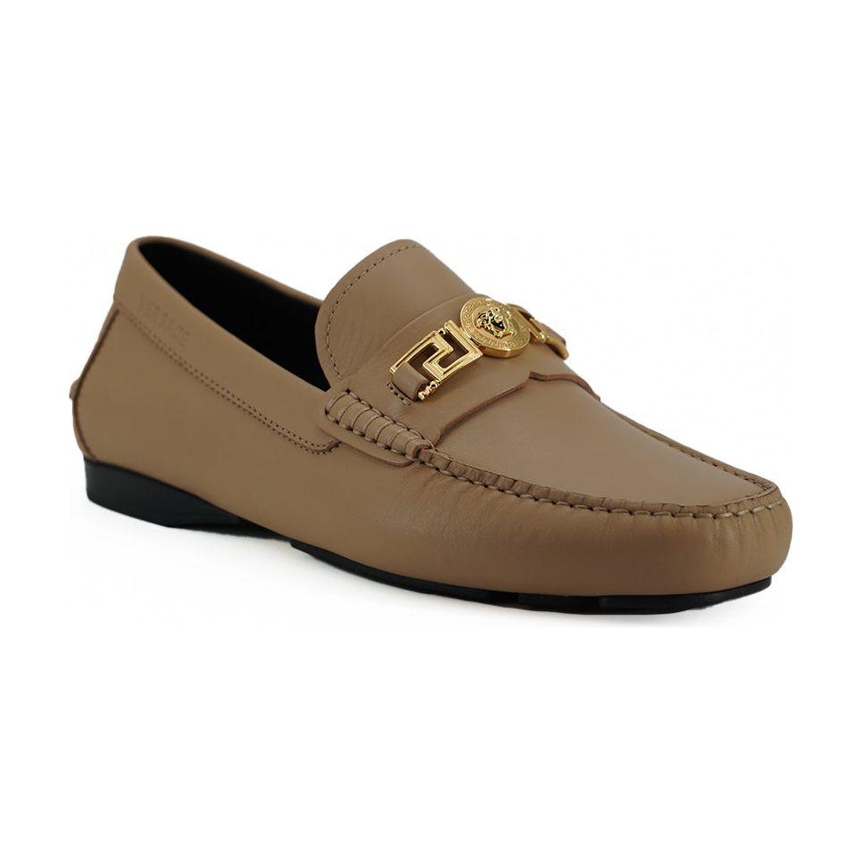 Versace Beige Calf Leather Loafers Shoes Versace