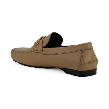 Versace Beige Calf Leather Loafers Shoes Versace