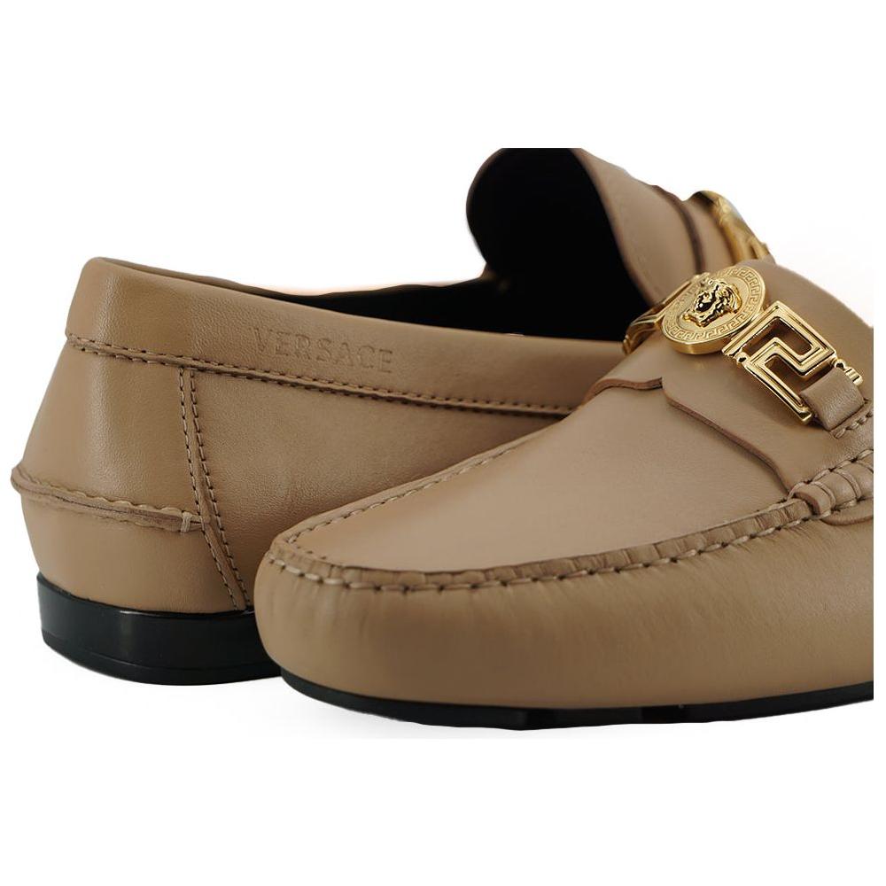 Versace Beige Calf Leather Loafers Shoes Versace