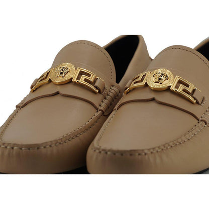 Versace Beige Calf Leather Loafers Shoes Versace