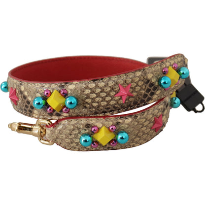 Dolce & Gabbana Beige Python Leather Crystals Shoulder Strap