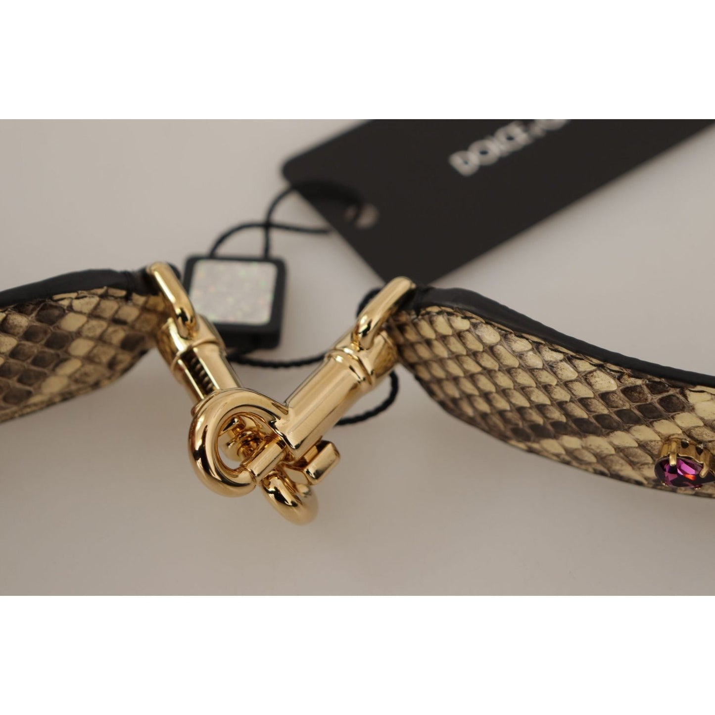 Dolce & Gabbana Beige Exotic Leather Crystals Reversible Shoulder Strap Dolce & Gabbana