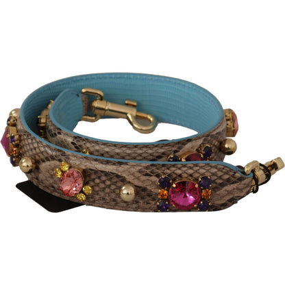 Dolce & Gabbana Brown Exotic Leather Crystals Shoulder Strap Dolce & Gabbana
