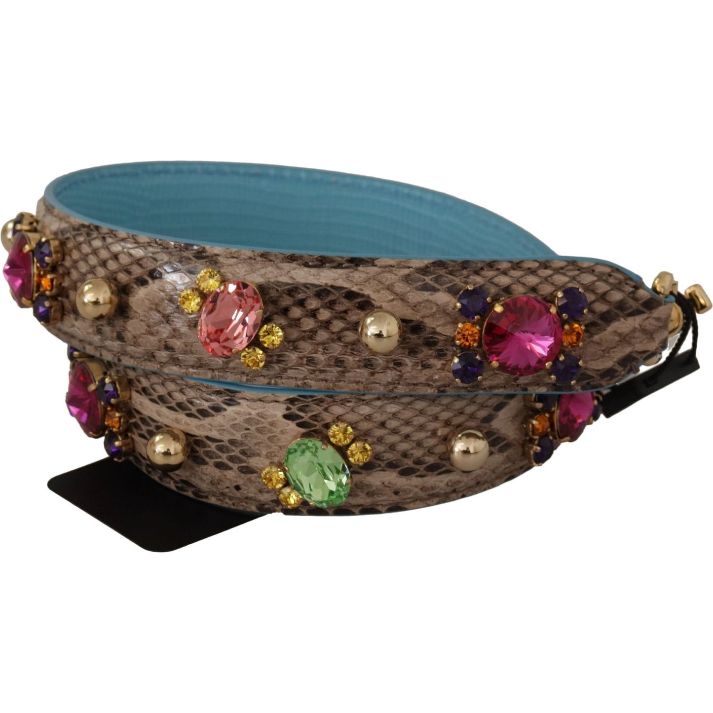 Dolce & Gabbana Brown Exotic Leather Crystals Shoulder Strap Dolce & Gabbana